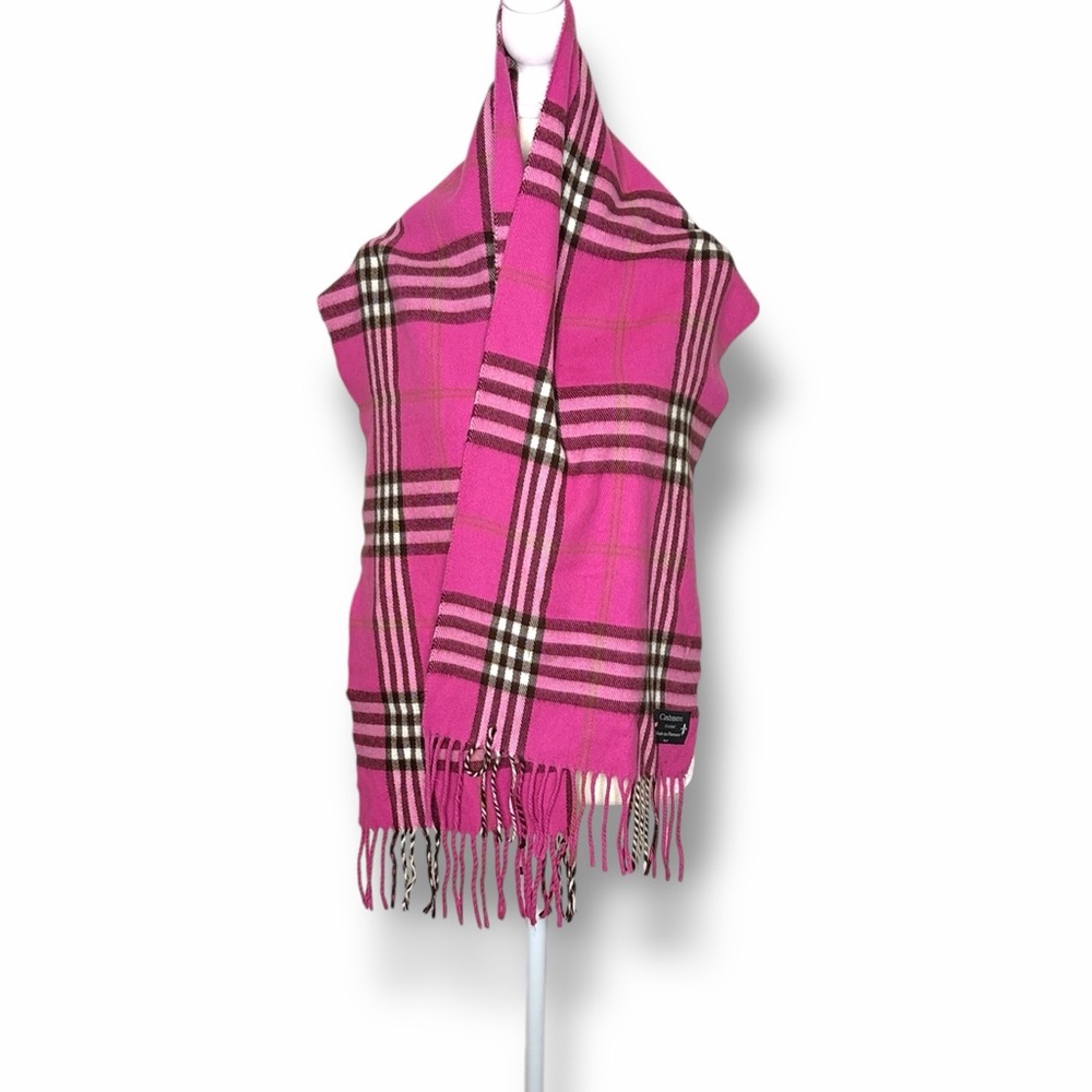 Pink Plaid Scarf with Fringe a34